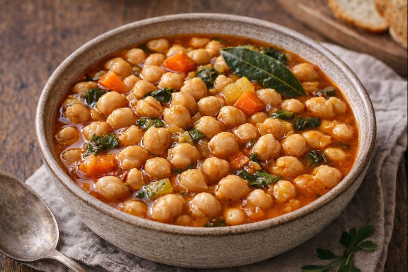 Garbanzos de la Moraña guisados con verduras y pimentón