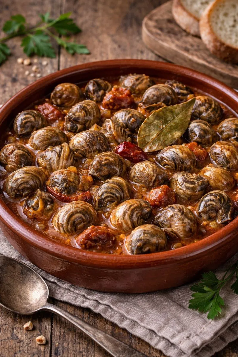Caracoles guisados al estilo de la abuela con salsa tradicional